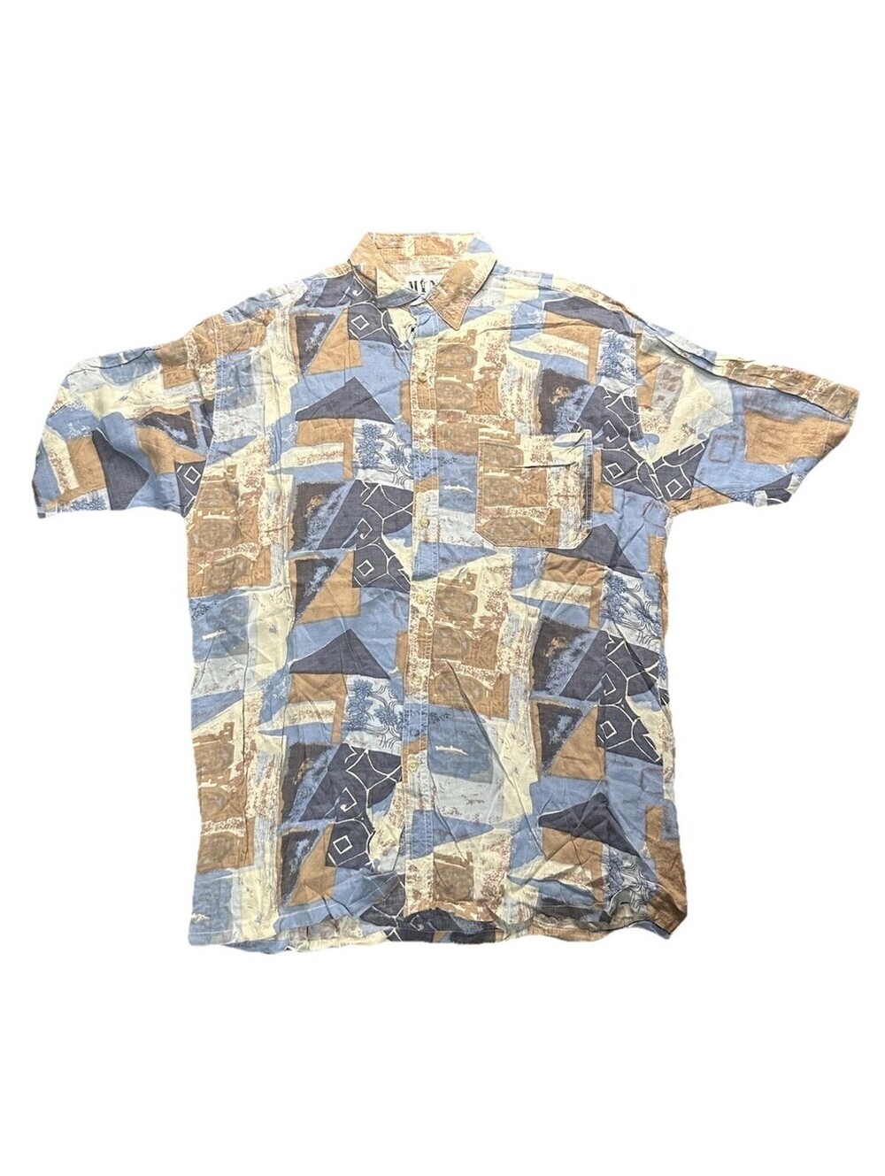 Vintage 90s Abstract Rayon Button Up Shirt XL Geometric Print Casual